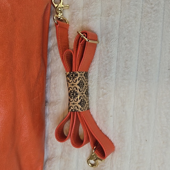 Tory Burch Orange Leather Tote Bag With Crossbody Strap - Picture 3 of 10